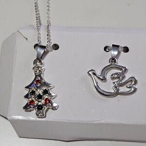 *Final*Avon Christmas Charm Necklace 2009 Tree Dove Snowman Snowflake Candy Cane